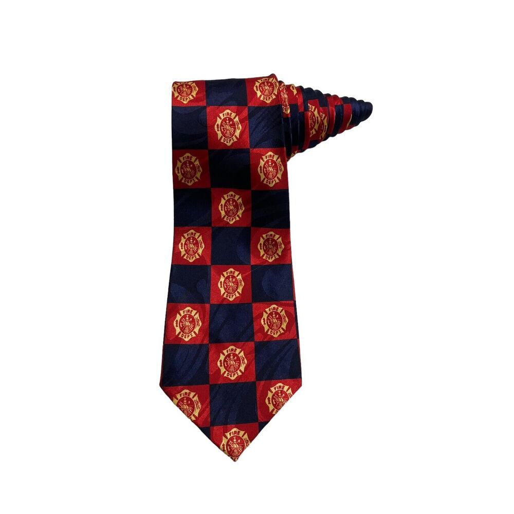 Fratello Fire Department Logo Ladder Hydrant Helmet Vintage Novelty Necktie